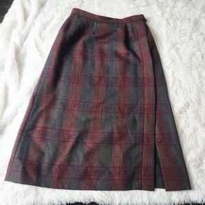 Vintage career options 100% wool long plaid button down full lined skirt